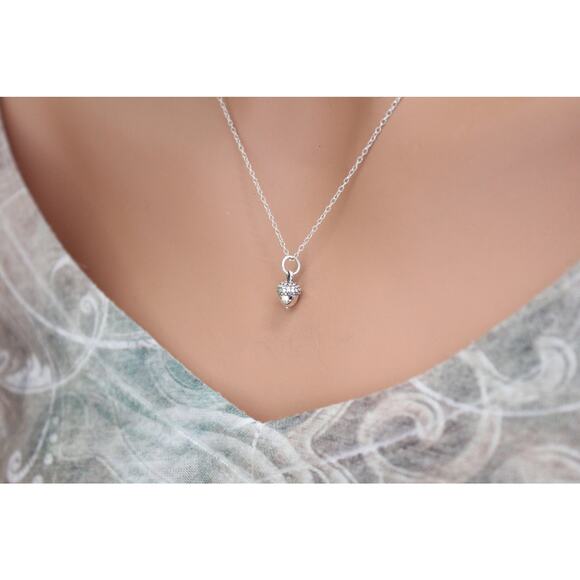Sterling Silver Acorn Necklace, Silver Acorn Necklace - Picture 4 of 8